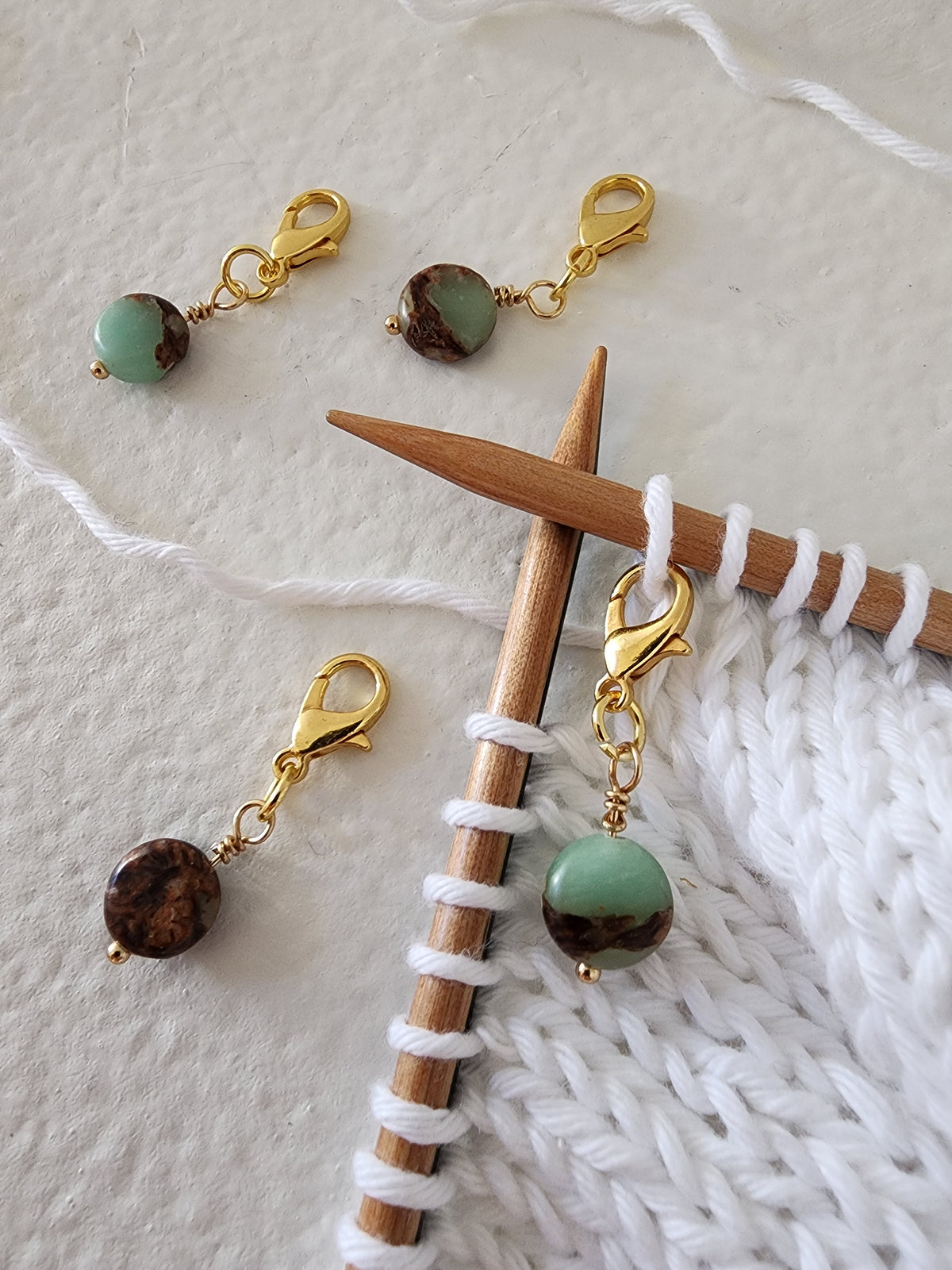 Imperial Jasper Stitch Markers – Gold (4pcs)