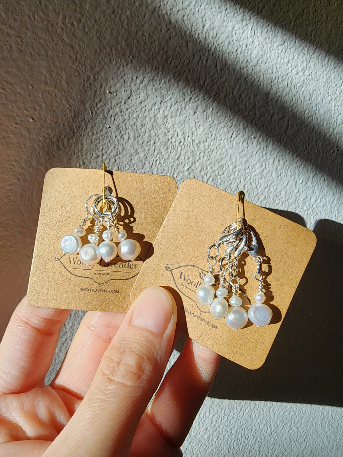 Double White Pearl Stitch Markers – Silver (4pcs)