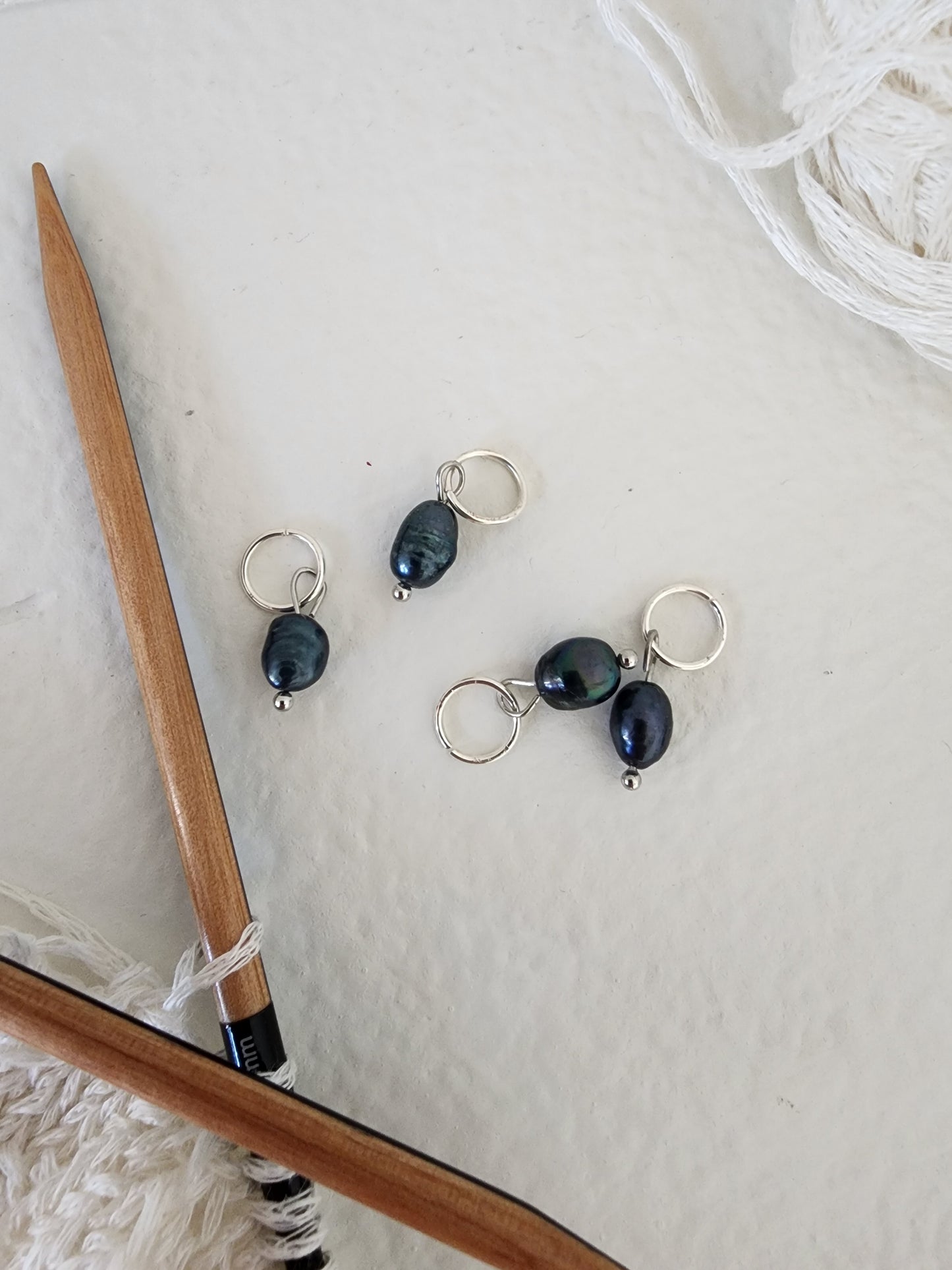 Sterling silver Plated  Black Cultured Peal Stich Markers (4pcs)