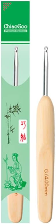 ChiaoGoo - Natural Bamboo - 5.5" Crochet Hook with Metal Head Size B (2.25 mm)