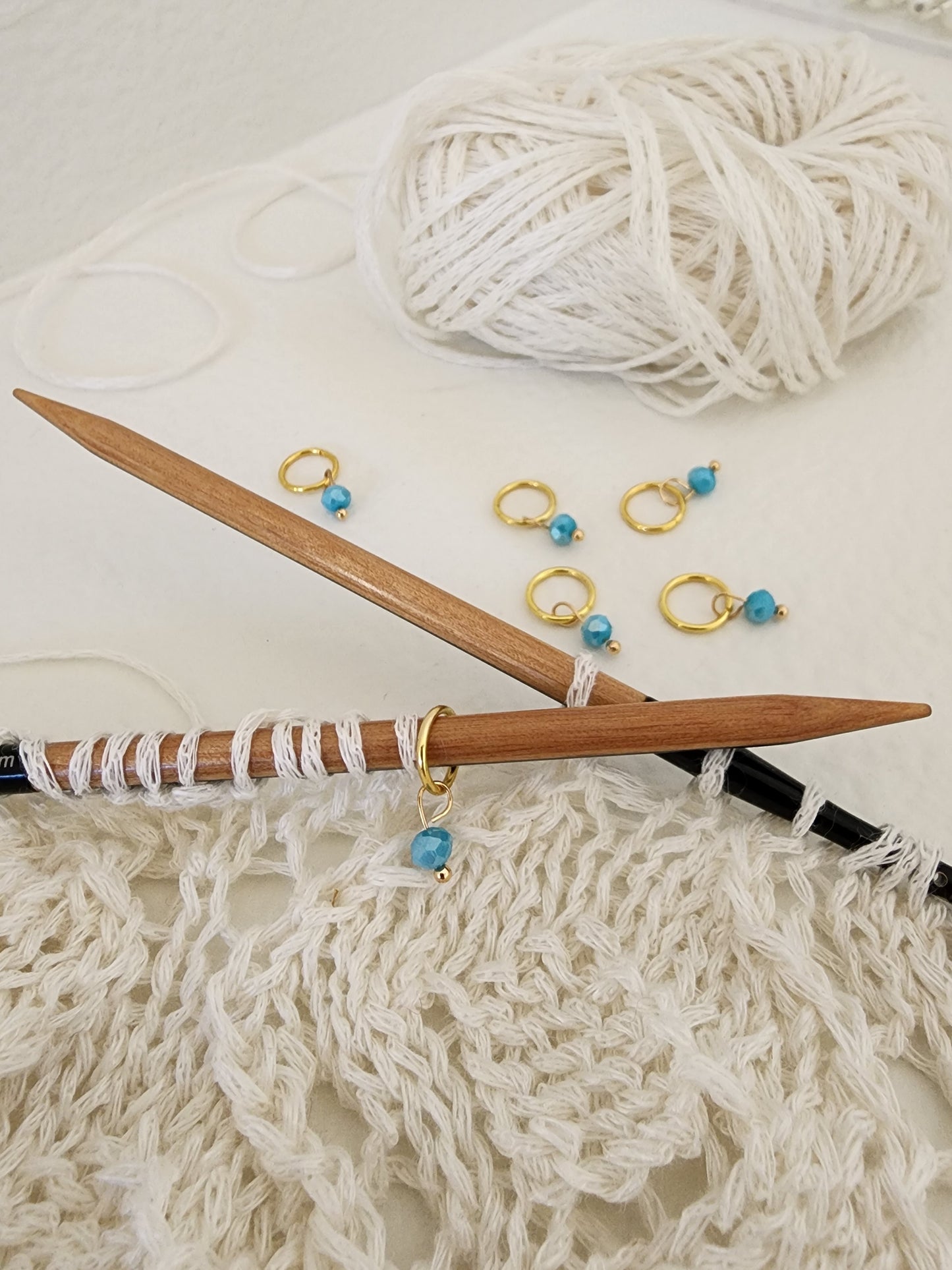 18K Gold plated Glass Bead Stich Markers (6pcs)